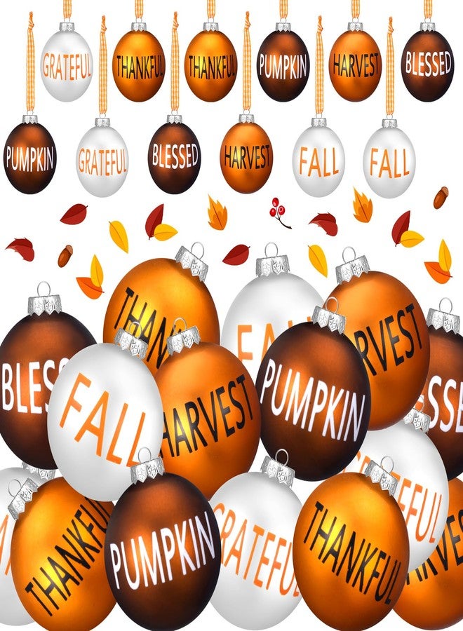 Vertintong 60 Pcs Thanksgiving Balls Ornaments for Tree Orange White Brown Thankful Baubles Hanging Ornaments for Fall Harvest Party Supplies Hanging Decor - Image 1